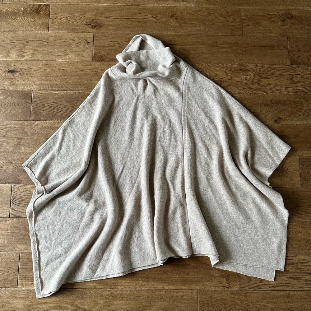 Eileen Fisher Melange Poncho Wool Yak Blend Knit Maple Oat One Size
